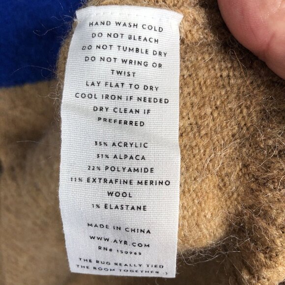 AYR Sweater Women Medium Green Blue Camel Alpaca Wool Blend The Kick Back Fuzzy - Picture 6 of 14